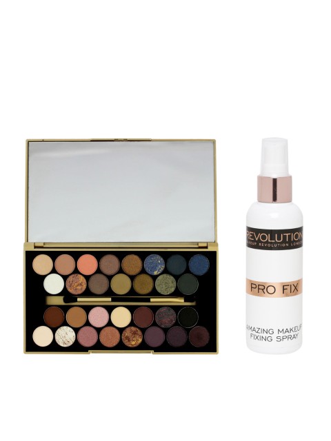 

Makeup Revolution London Set of BBB Eye Shadow Palette & Pro Fix Makeup Fixing Spray, Multi