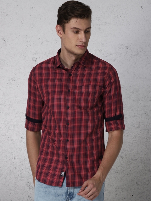 

Ecko Unltd Men Maroon & Navy Blue Slim Fit Checked Casual Shirt