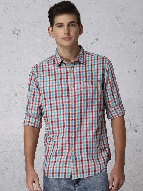 

Ecko Unltd Men Beige & Blue Slim Fit Checked Casual Shirt