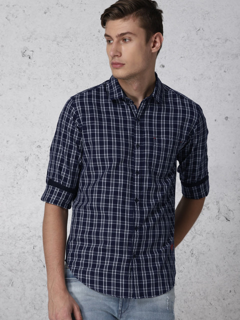 

Ecko Unltd Men Navy Blue & White Slim Fit Checked Casual Shirt
