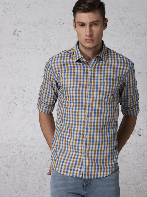 

Ecko Unltd Men Beige & Blue Slim Fit Checked Casual Shirt
