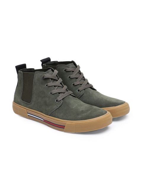 

Tommy Hilfiger Men Olive Green Suede Sneakers