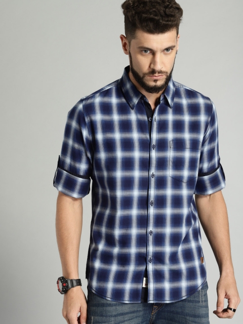

Roadster Men Navy Blue Regular Fit Shadow Checked Casual Shirt