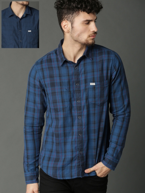 

Roadster Men Navy Blue Regular Fit Checked Casual Reversible Shirt