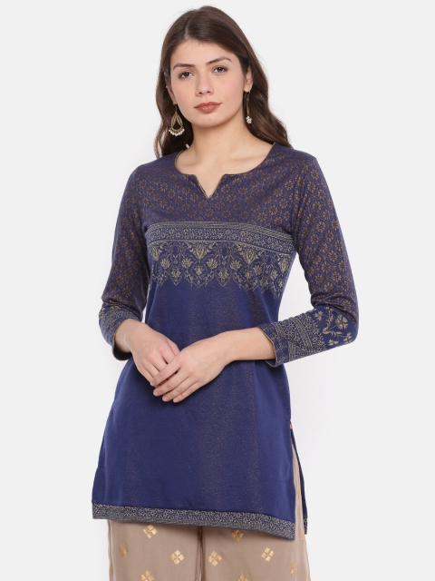 

Biba Navy Blue Yoke Design Knitted Straight Kurti