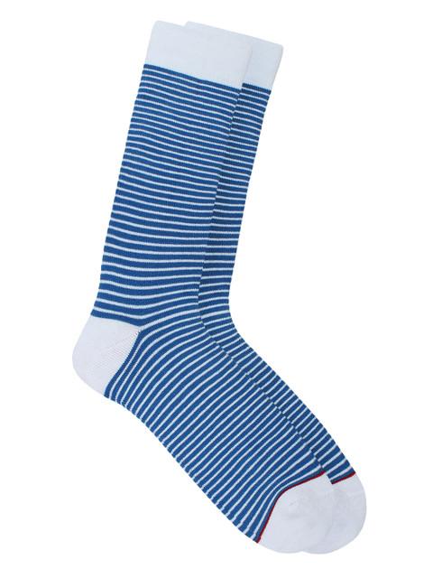

Soxytoes Men White & Blue Striped Calf Length Socks