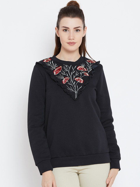 

Femella Women Navy Blue Self Design Sweatshirt