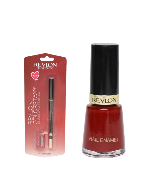 

Revlon Red Fiesta Nail Enamel 496 & Colorstay Blackest Black Eyeliner Kajal