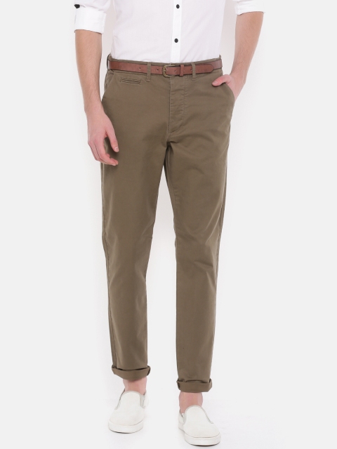 

Jack & Jones Men Brown Slim Fit Solid Chinos With A belt