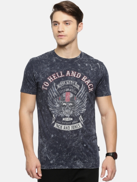 

Jack & Jones Men Navy Blue Printed Round Neck T-shirt