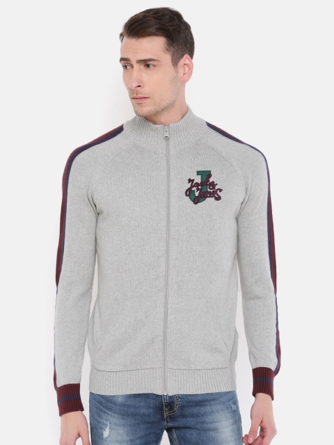 

Jack & Jones Men Grey Melange Solid Cardigan