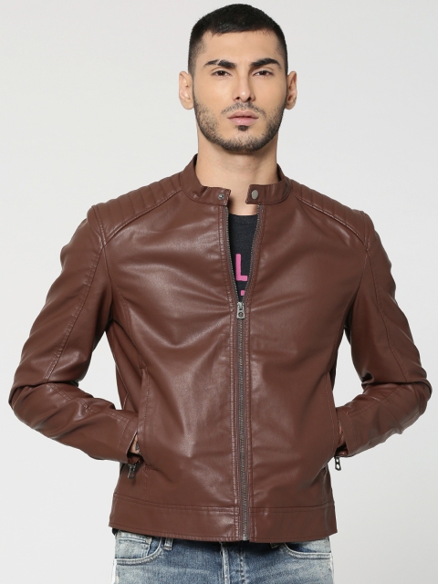 

Jack & Jones Men Brown Solid Biker Jacket