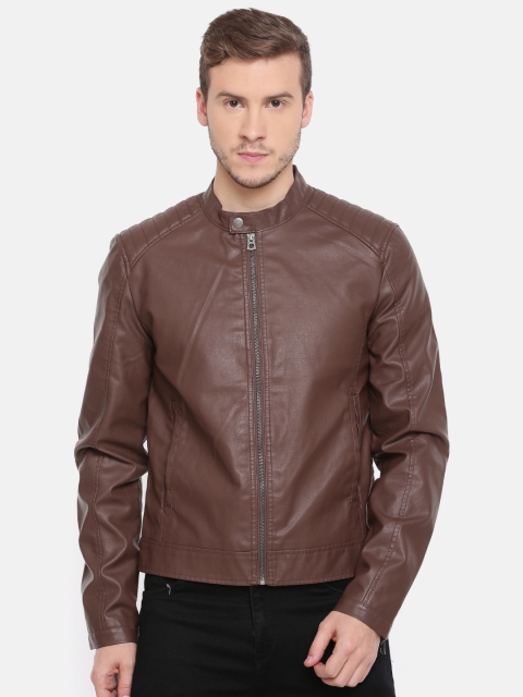 

Jack & Jones Men Brown Solid Biker Jacket