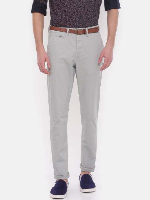

Jack & Jones Men Grey Marco Slim Fit Solid Chinos With A Belt