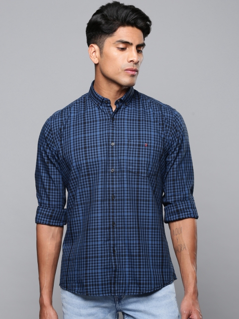 

Louis Philippe Jeans Men Blue & Black Slim Fit Checked Casual Shirt
