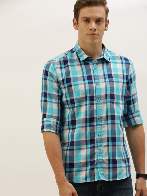

Flying Machine Men Blue & White Regular Fit Checked Casual Shirt
