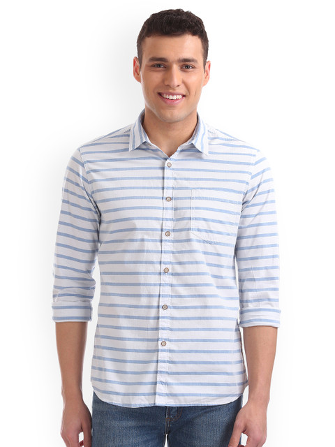 

Flying Machine Men White & Blue Regular Fit Striped Casual Shirt