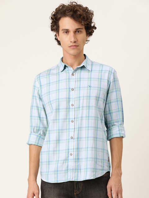 

Flying Machine Men White & Blue Regular Fit Checked Casual Shirt