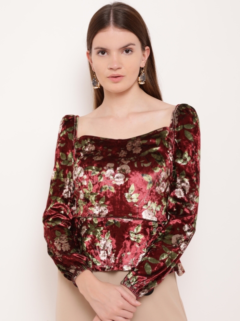 

Kazo Women Maroon Printed Peplum Top