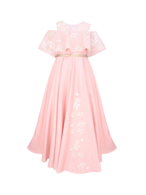 

CUTECUMBER Girls Peach-Coloured Self-Design Maxi Dress