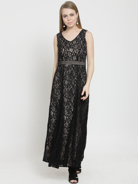 

Latin Quarters Women Black Self Design Maxi Dress