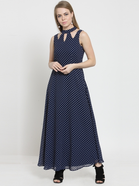 

Latin Quarters Women Navy Blue Printed Fit and Flare Dress