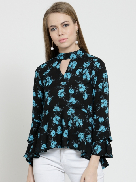 

Latin Quarters Women Black Printed High-Low Top
