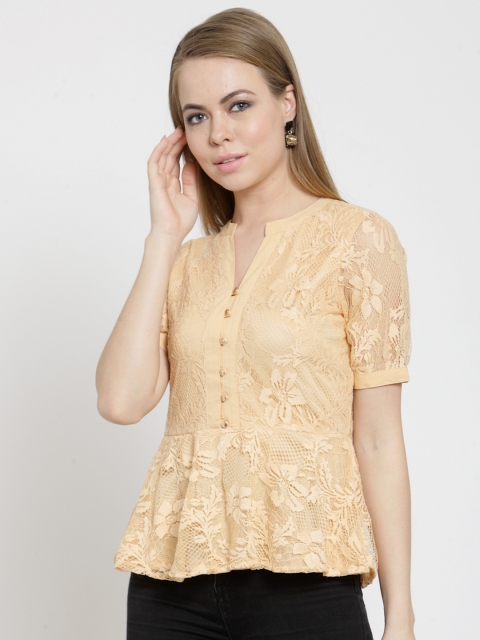 

Latin Quarters Women Peach-Coloured Self Design Peplum Top