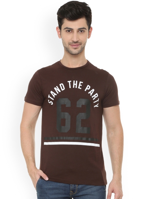 

People Men Brown Printed Round Neck T-shirt