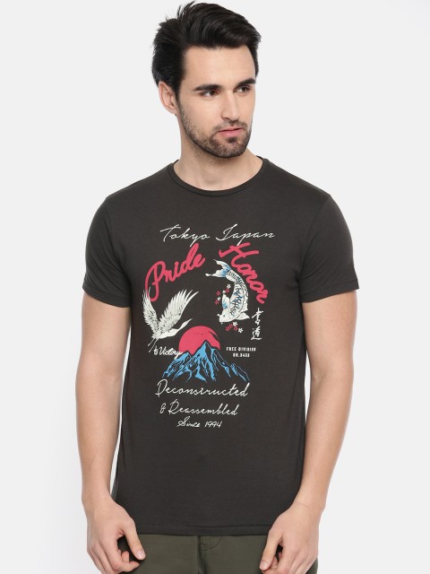 

People Men Black Printed Round Neck T-shirt