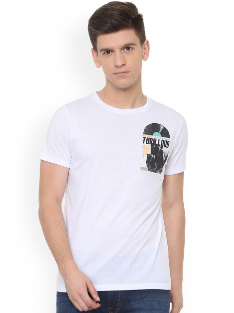 

People Men White Printed Round Neck T-shirt