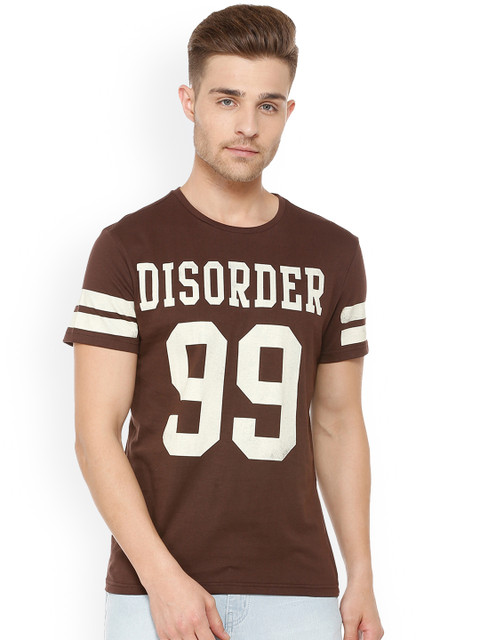 

People Men Brown Printed Round Neck T-shirt