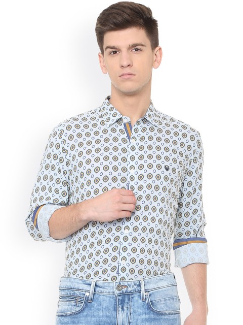 

Allen Solly Men Grey & Yellow Slim Fit Printed Casual Shirt