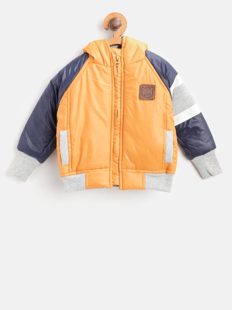 

Little Kangaroos Boys Mustard Yellow Solid Hooded Bomber Jacket
