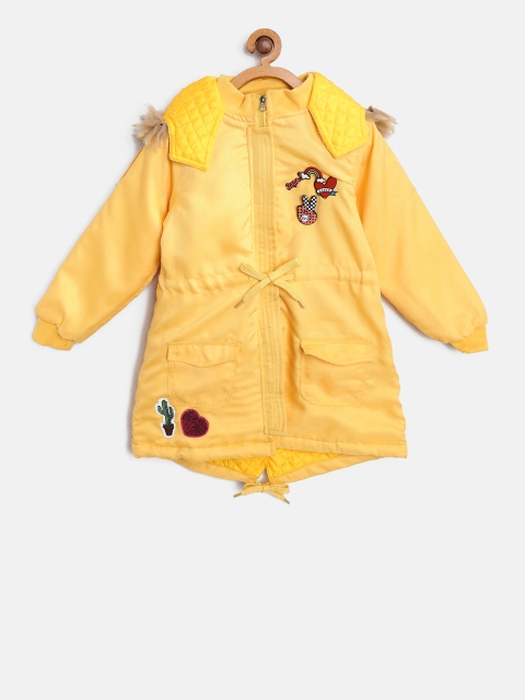 

Little Kangaroos Girls Yellow Solid Hooded Parka Jacket
