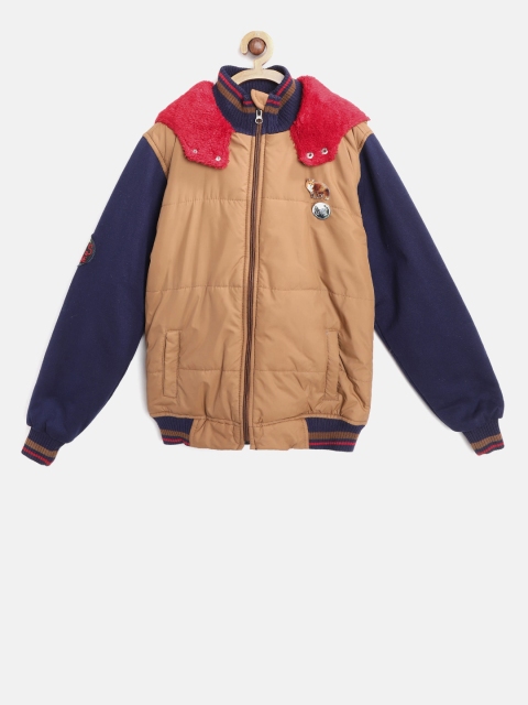 

Little Kangaroos Boys Khaki Colourblocked Hooded Bomber