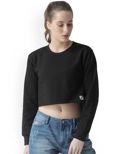 

GRIFFEL Women Black Solid Crop Sweatshirt