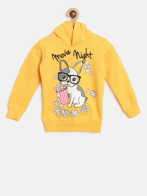 

Lazy Shark Girls Yellow Printed Hooded Sweatshirt