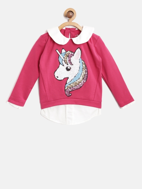 

Lazy Shark Girls Pink Embellished Top