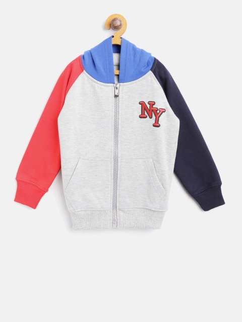 

Lazy Shark Boys Grey Melange & Blue Hooded Colourblocked Sweatshirt