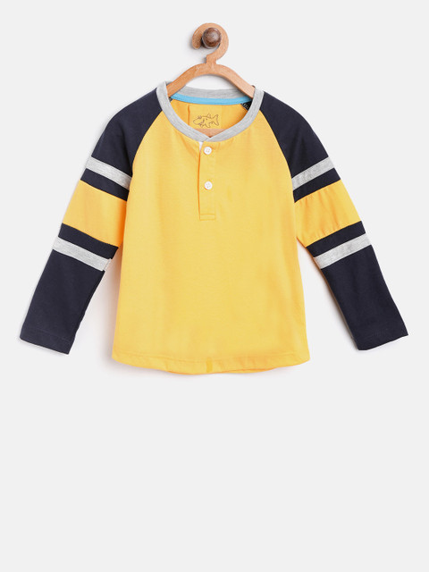 

Lazy Shark Boys Yellow Solid Henley Neck T-shirt