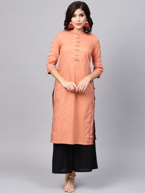 

W Women Rust Orange Solid Straight Kurta