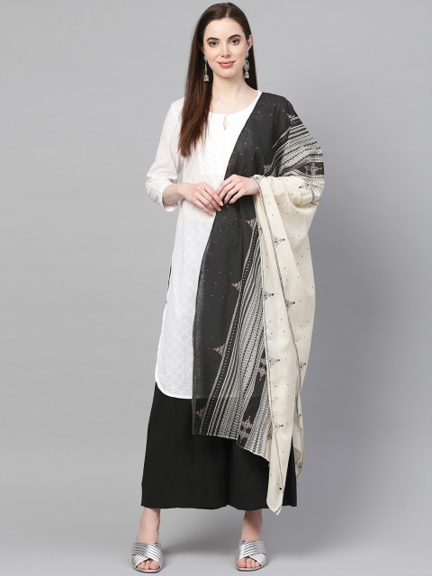 

W Off-White & Black Printed Pure Cotton Dupatta