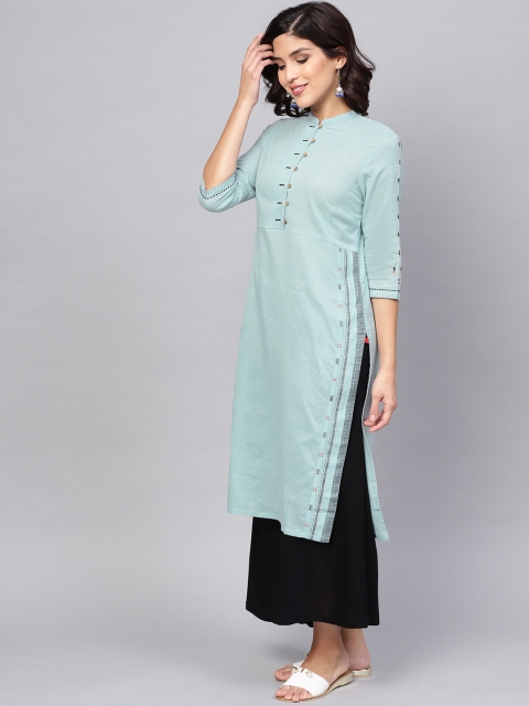 

W Women Blue Solid Straight Kurta
