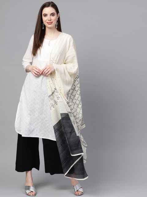 

W Women Off-White & Black Printed Pure Cotton Dupatta