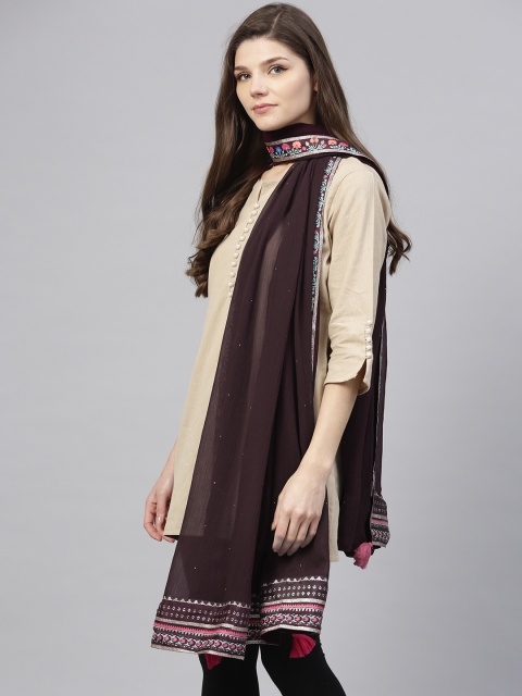 

W Burgundy Mukaish Work Dupatta