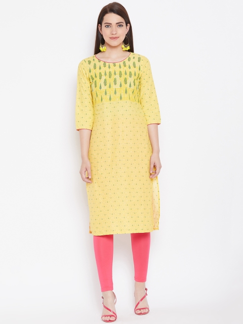 

AURELIA Women Yellow & Green Printed Straight Kurta