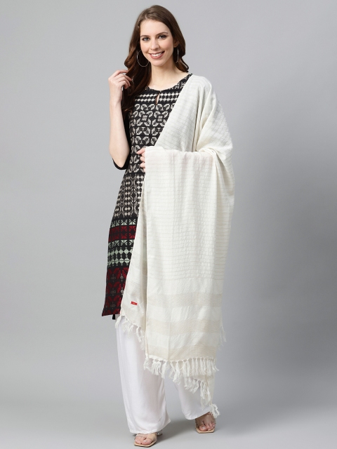 

W Women Off-White & Golden Woollen Striped Stole