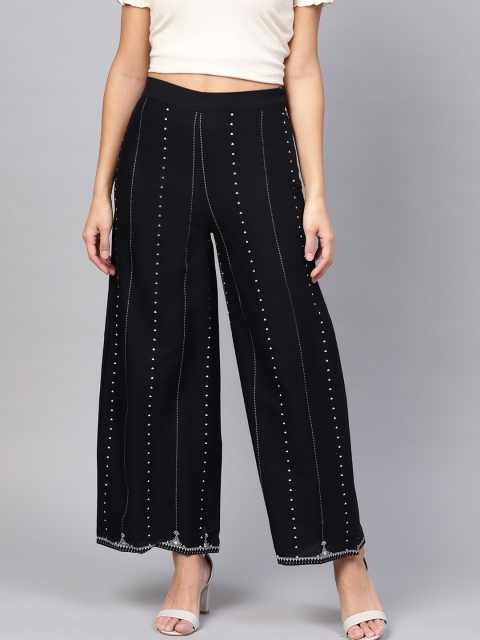 

W Women Black & White Striped Straight Palazzos