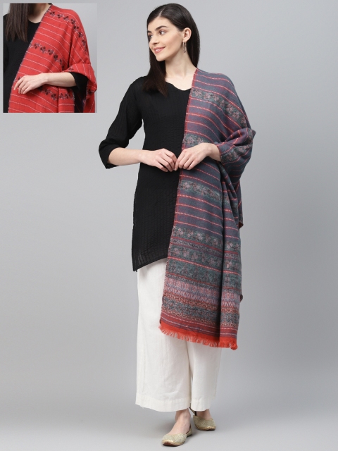 

AURELIA Women Red & Blue Woven Design Reversible Shawl